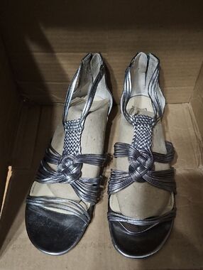 Enzo Angiolini Metallic Pewter Braided Knot Sandals